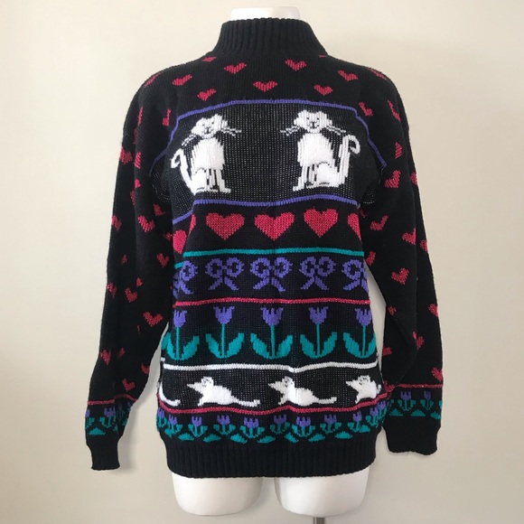Vintage ADELE KNITWEAR Cat Lover Knit Sweater - Picture 2 of 8